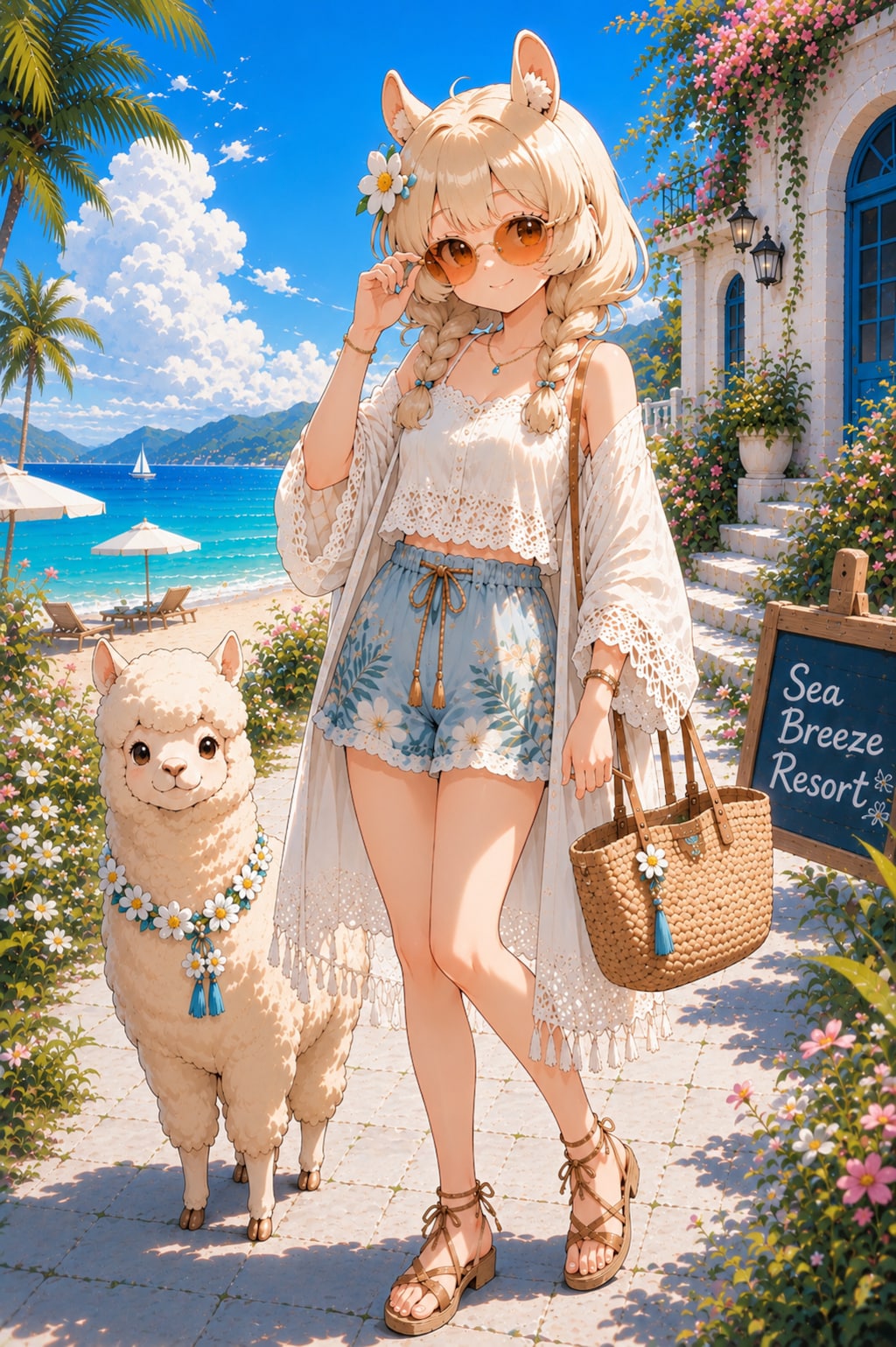 アルパカちゃん夏のコーディネート（サングラス)