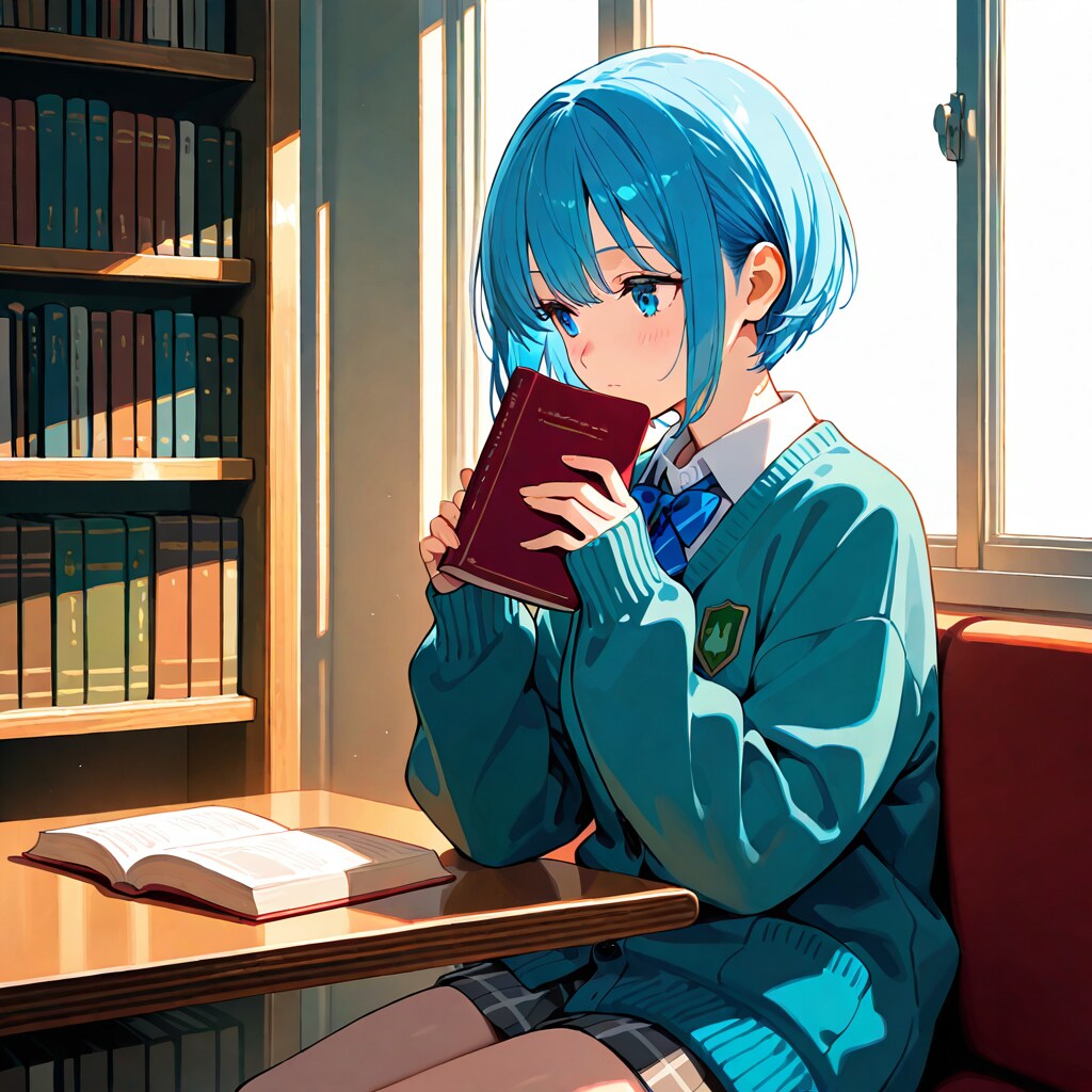 図書館でこっそり萌え袖ポートレート