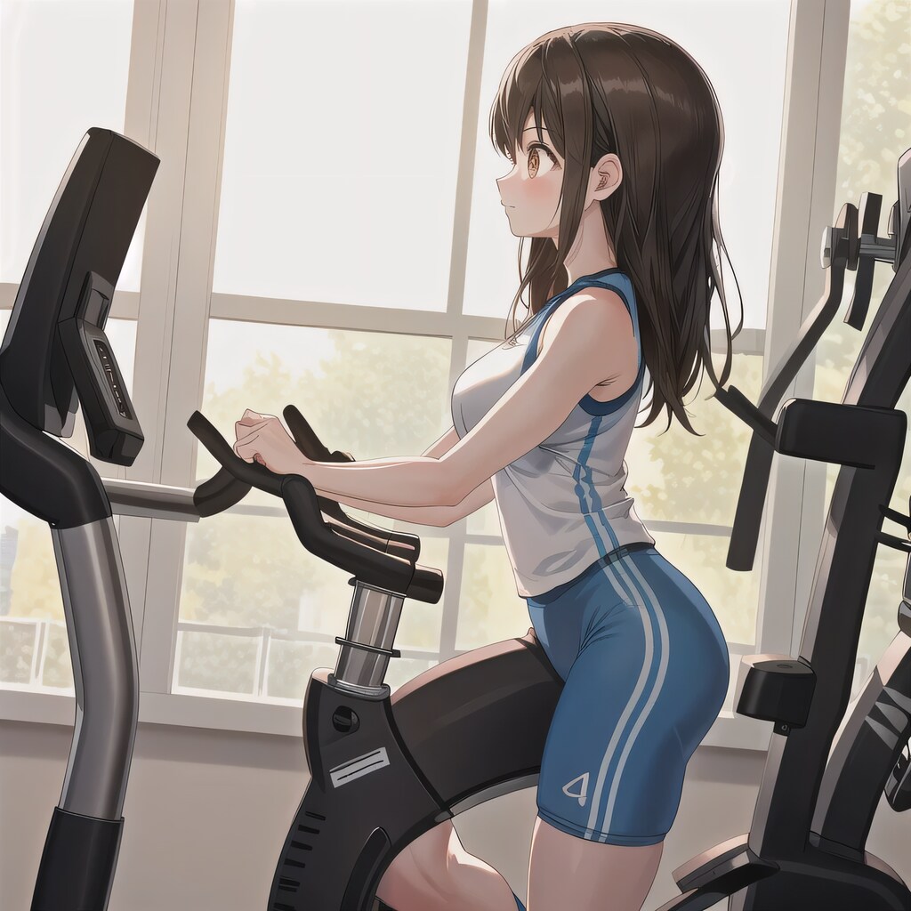 黒髪ロングでエアロバイクの少女１５