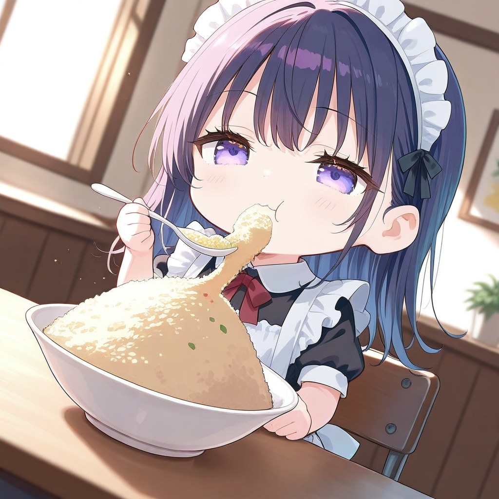 UNICORNのチャーハンを食べるメイドさん