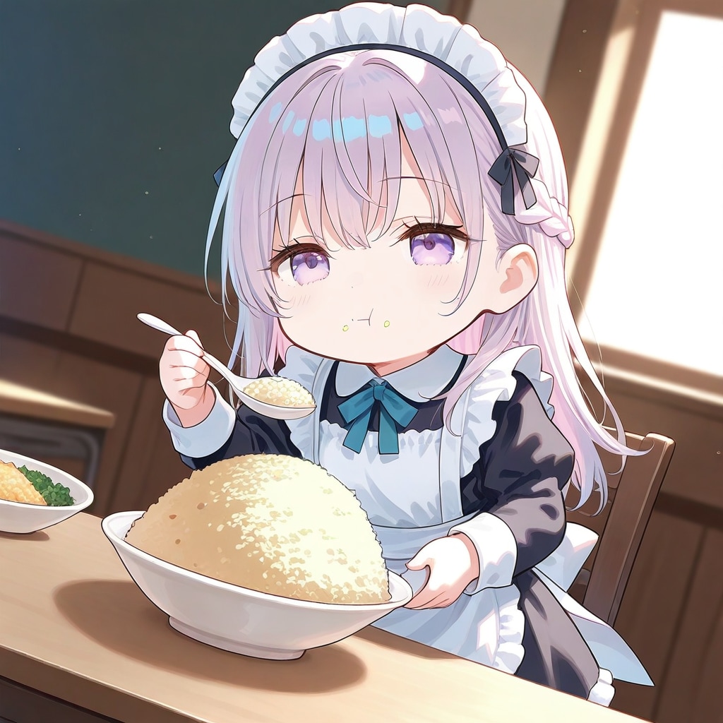 UNICORNのチャーハンを食べるメイドさん