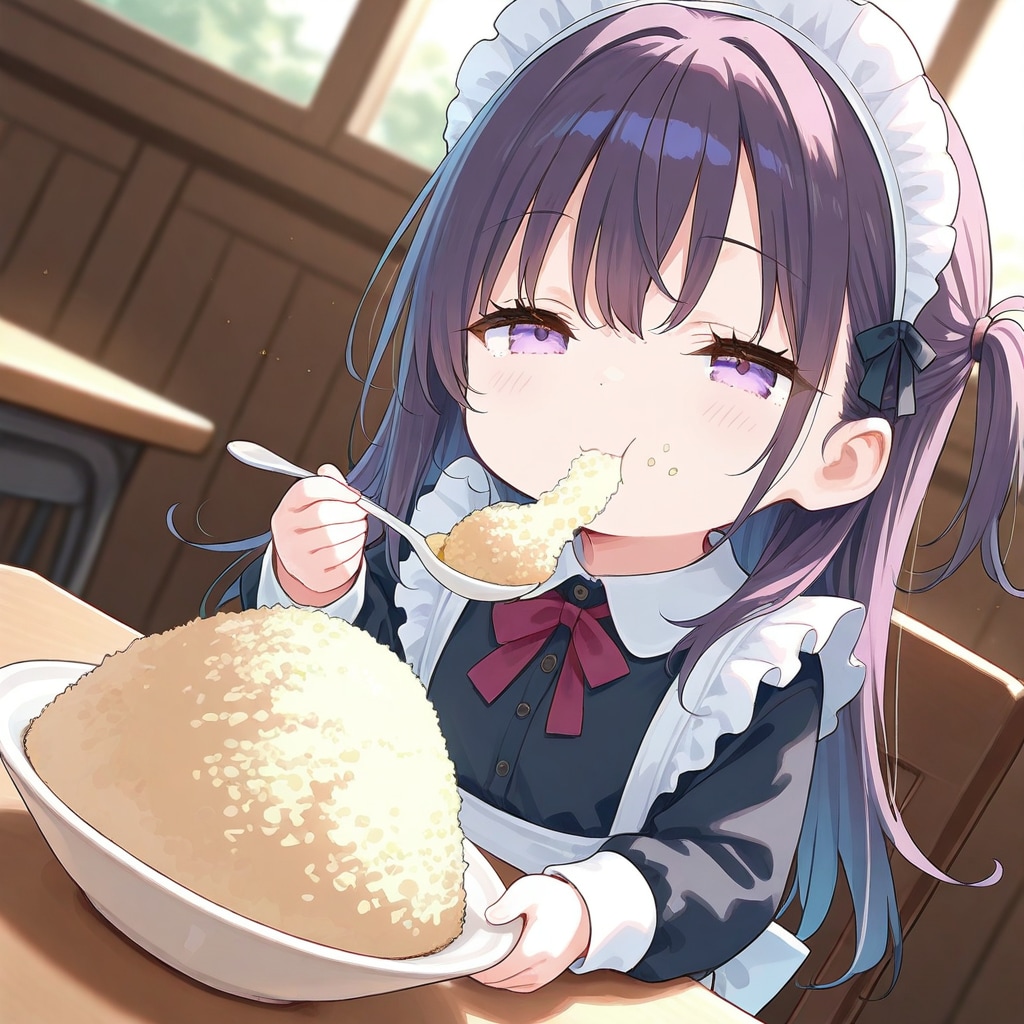 UNICORNのチャーハンを食べるメイドさん