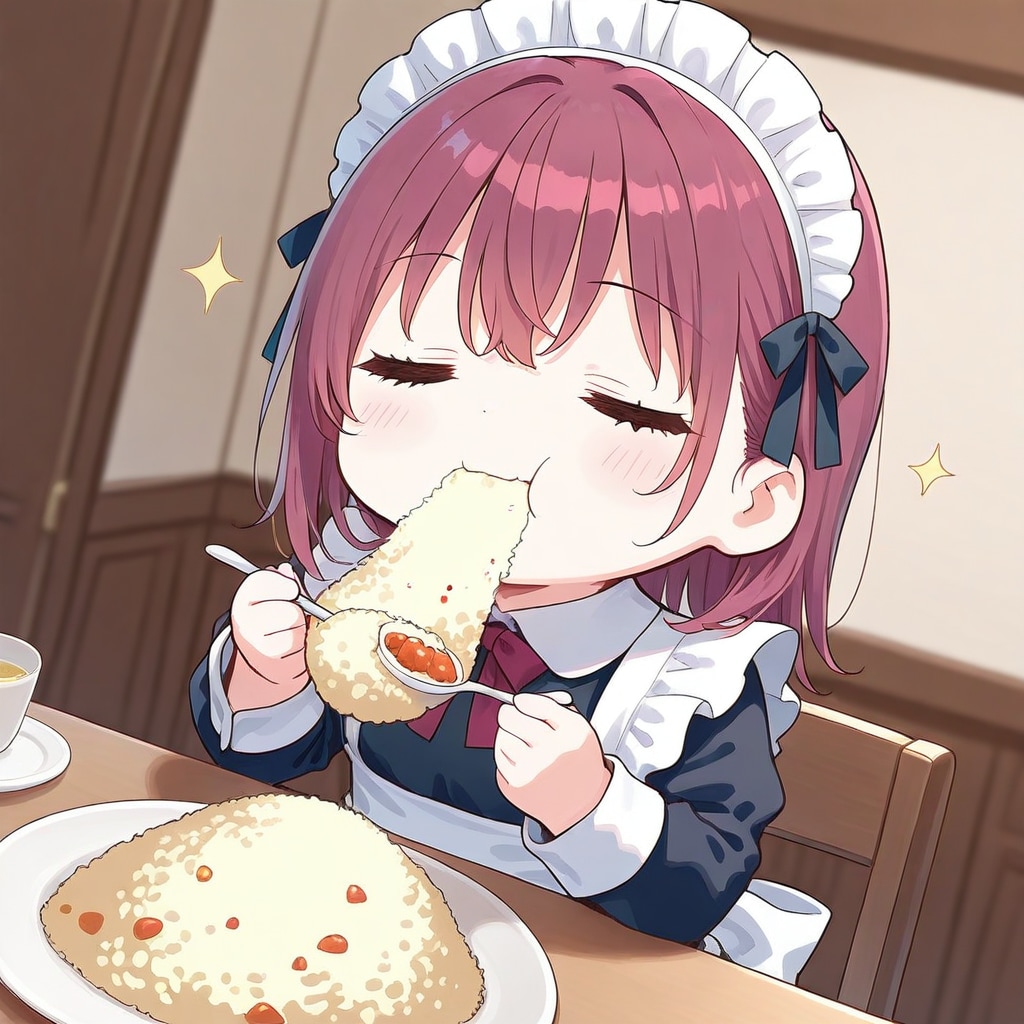 UNICORNのチャーハンを食べるメイドさん