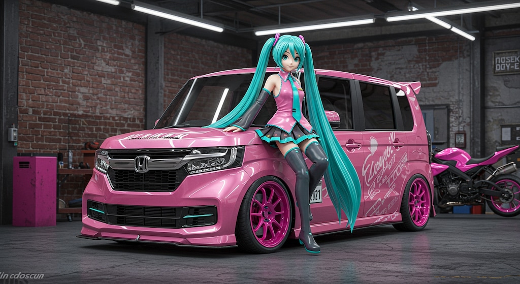 初音ミクとピンクN-BOX