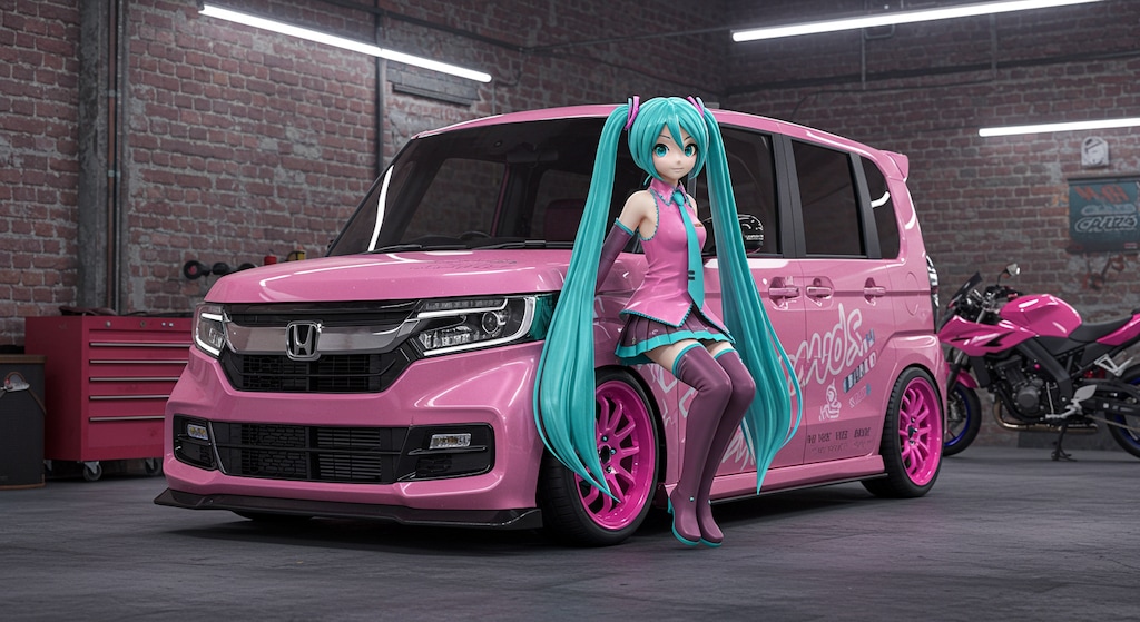 初音ミクとピンクN-BOX