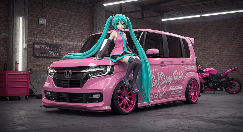 初音ミクとピンクN-BOX