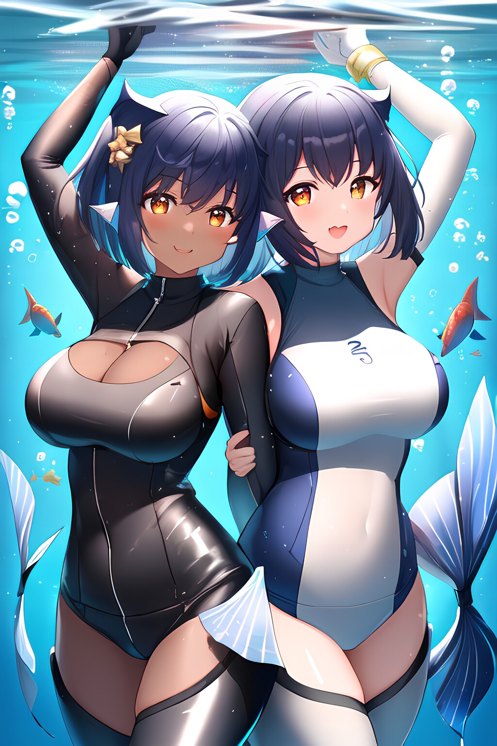 水中の魚人娘コンビ