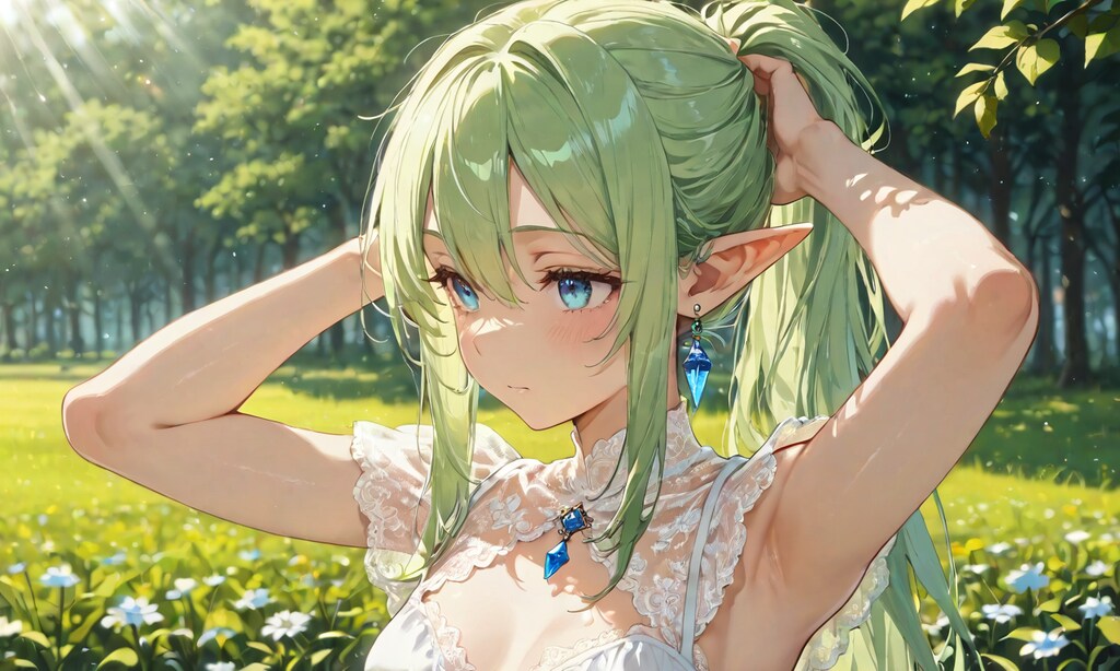 髪を結ぶエルフ