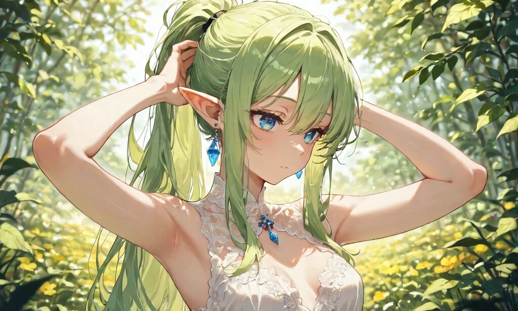 髪を結ぶエルフ