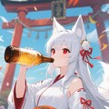 瓶ビールをラッパ飲みする御神体様とさくらちゃん 2枚目