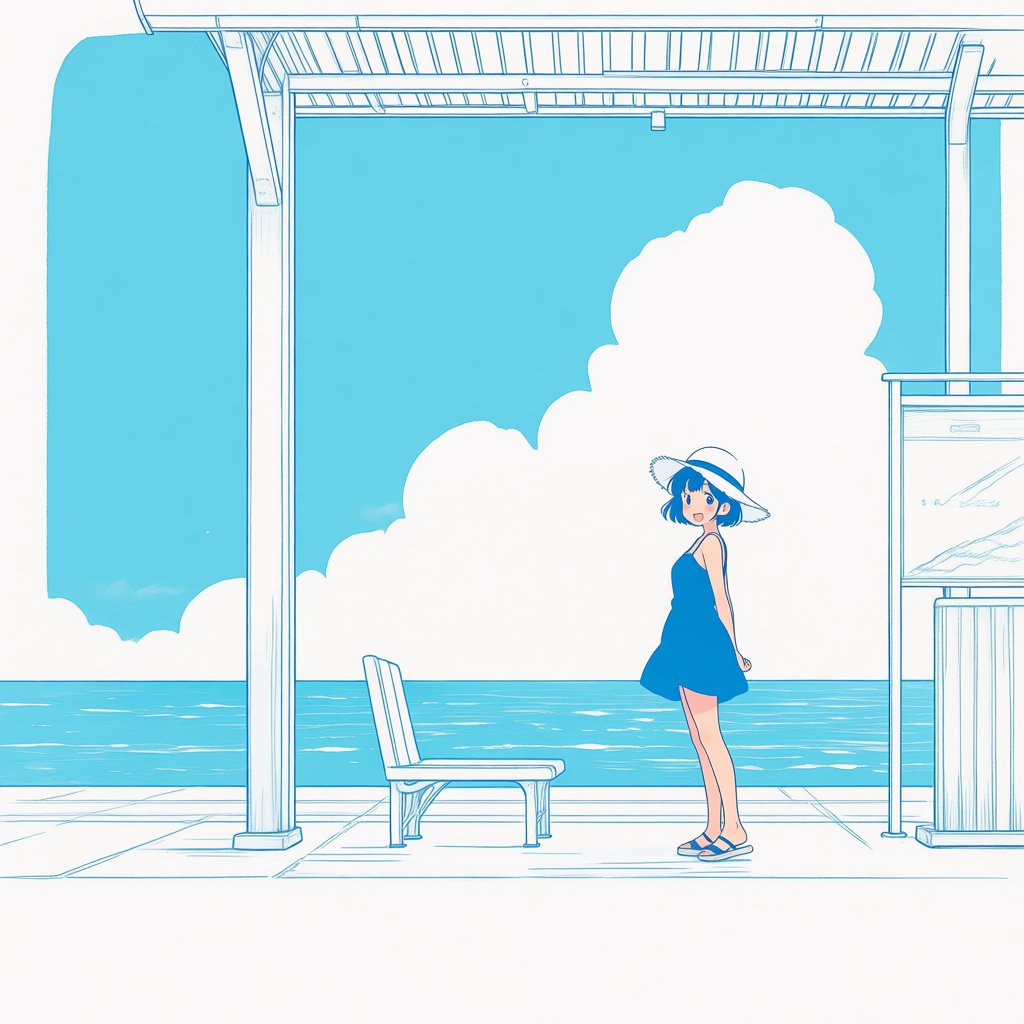 フラットカラー：海の駅 | の人気AIイラスト・グラビア