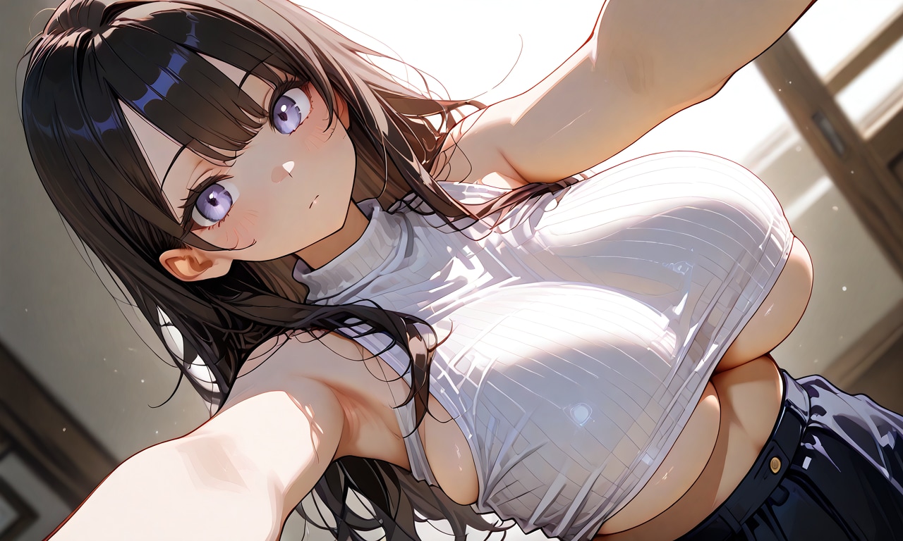下乳少女の自撮り