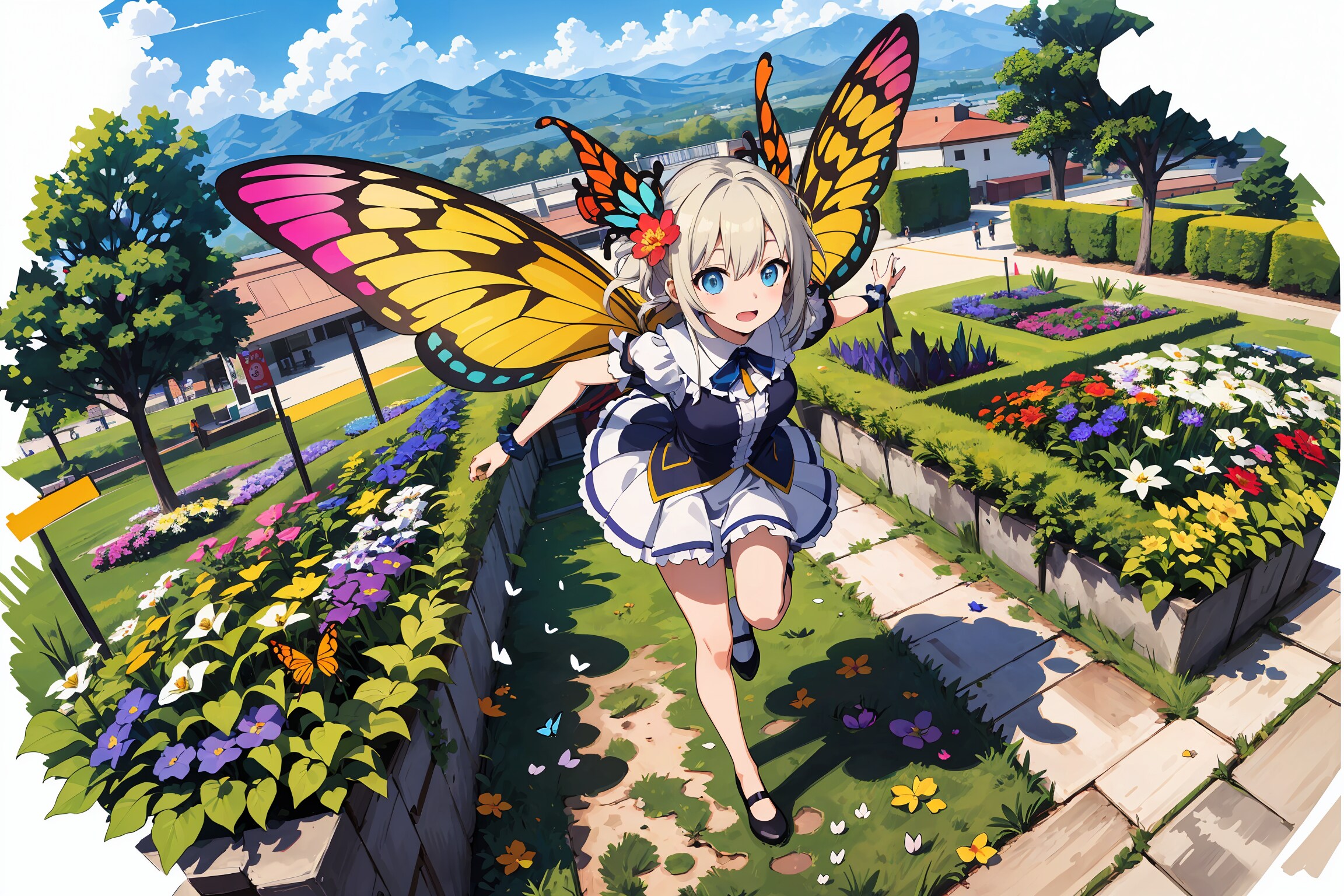 Butterfly Girl and Flower Garden
