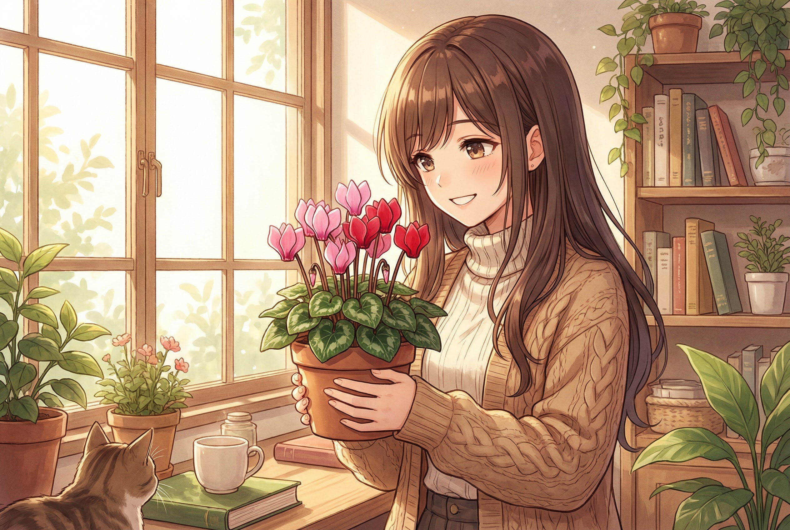 シクラメンを愛でる少女_2026/02/19 | の人気AIイラスト・グラビア