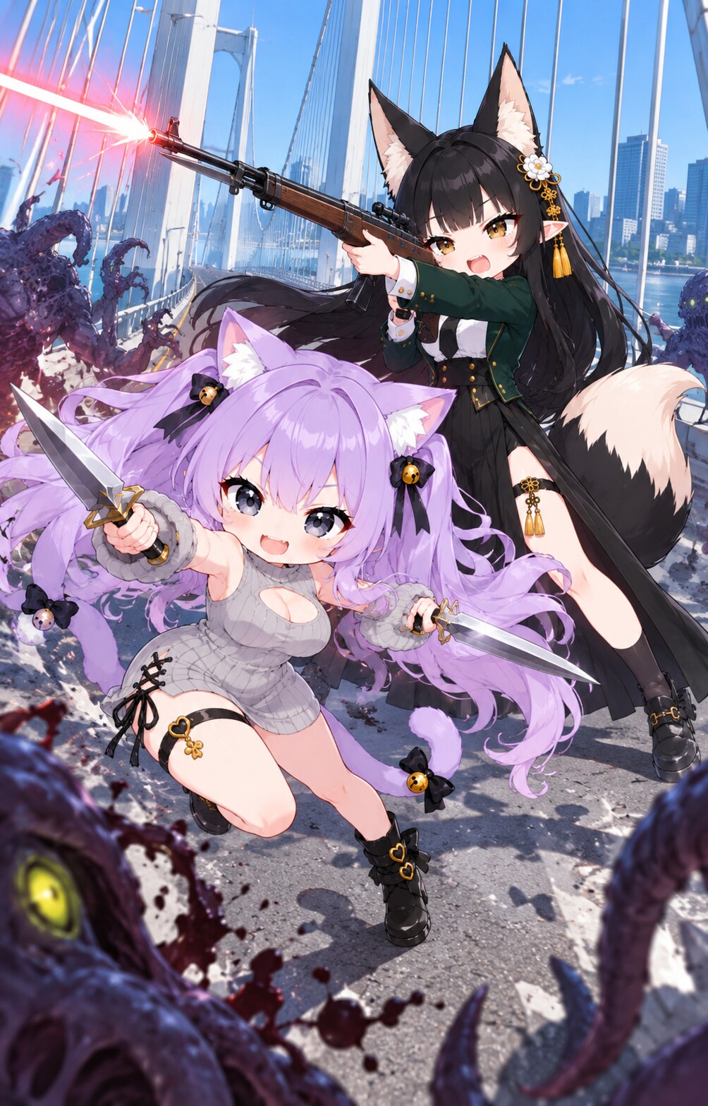 妖魔ハンター『ヴォルペ・エ・ガッタ』 | の人気AIイラスト・グラビア
