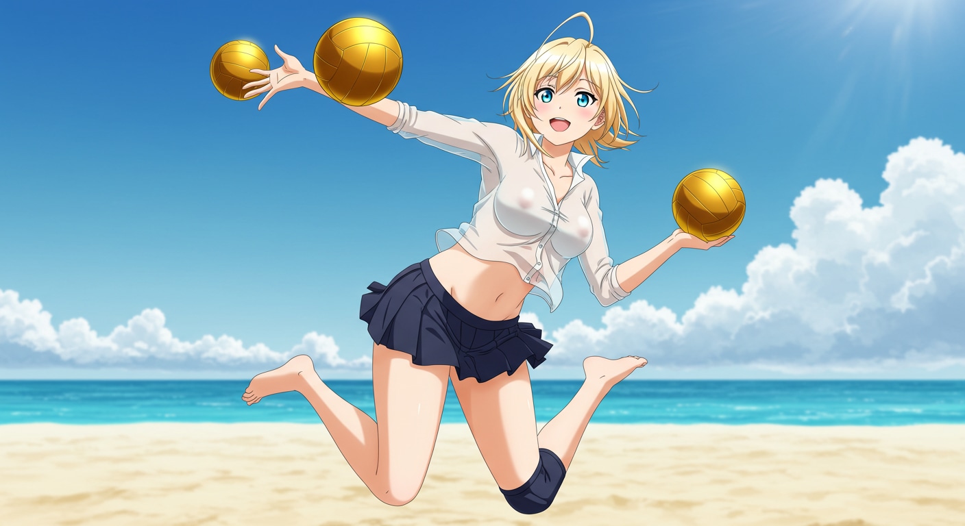 透けビーチクバレーする女の子