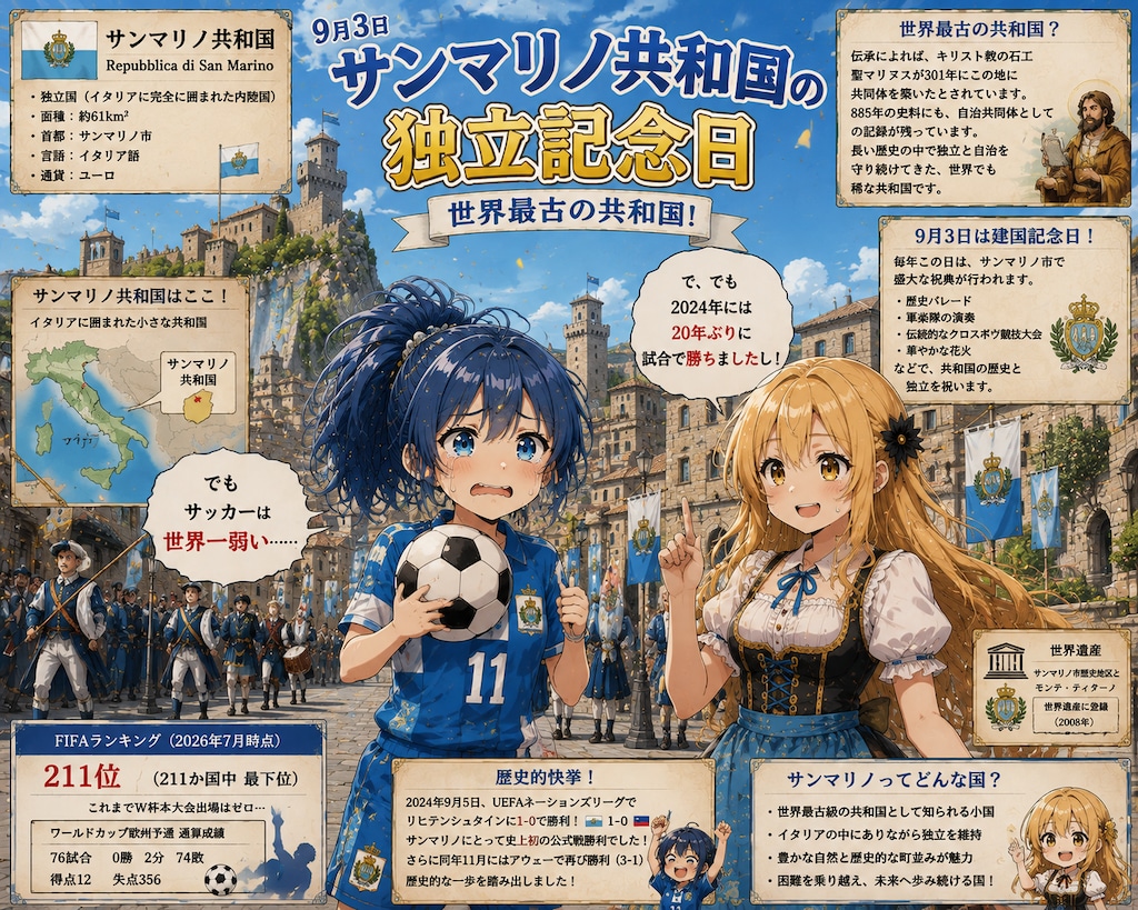 9月3日はサンマリノの建国記念日🇸🇲