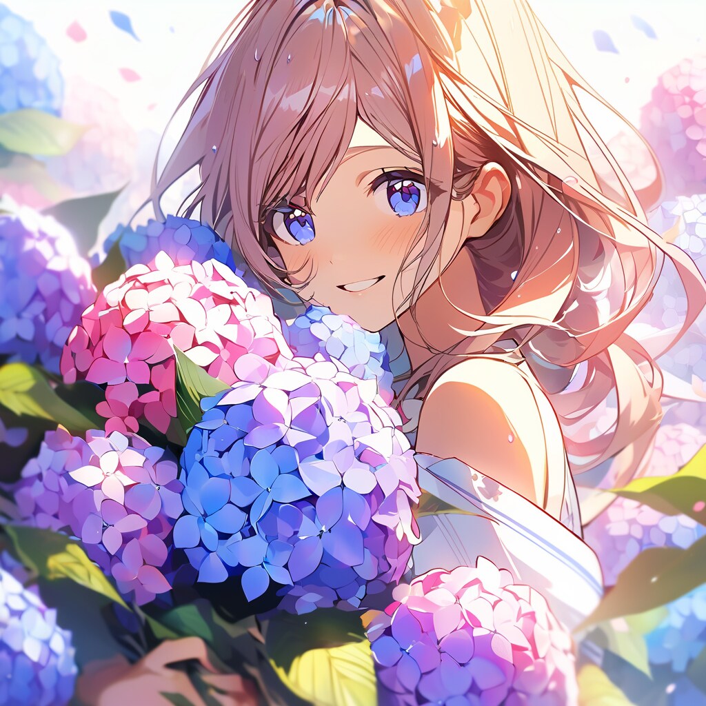 日本の女子のアジサイブーケ | の人気AIイラスト・グラビア