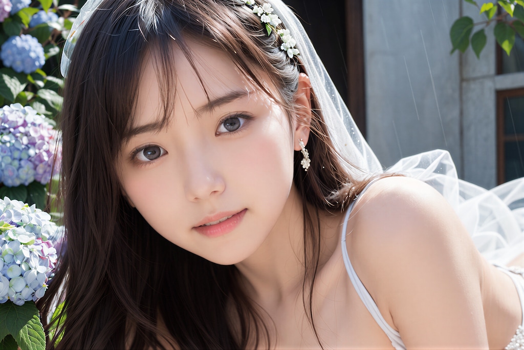 紫陽花とウェディングドレス 2