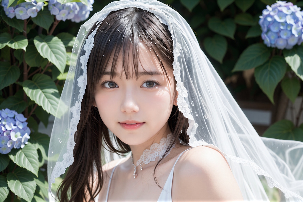 紫陽花とウェディングドレス 2