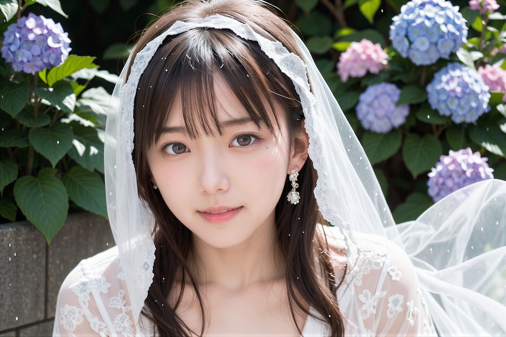 紫陽花とウェディングドレス 2