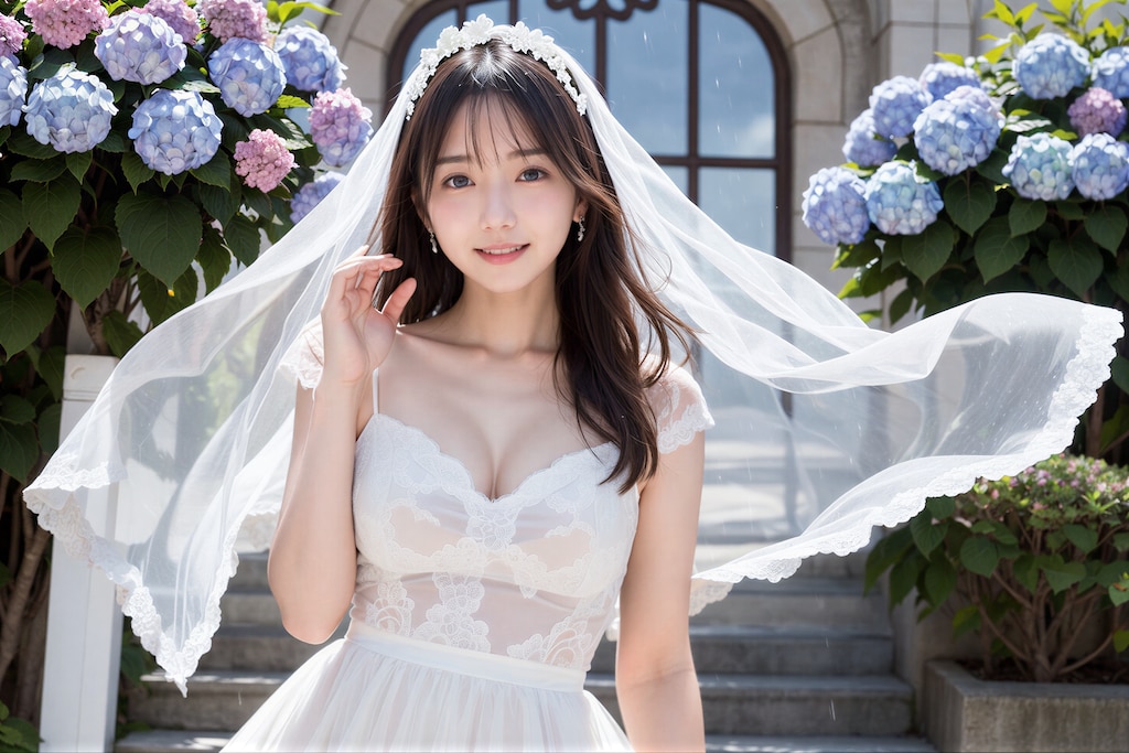 紫陽花とウェディングドレス 2