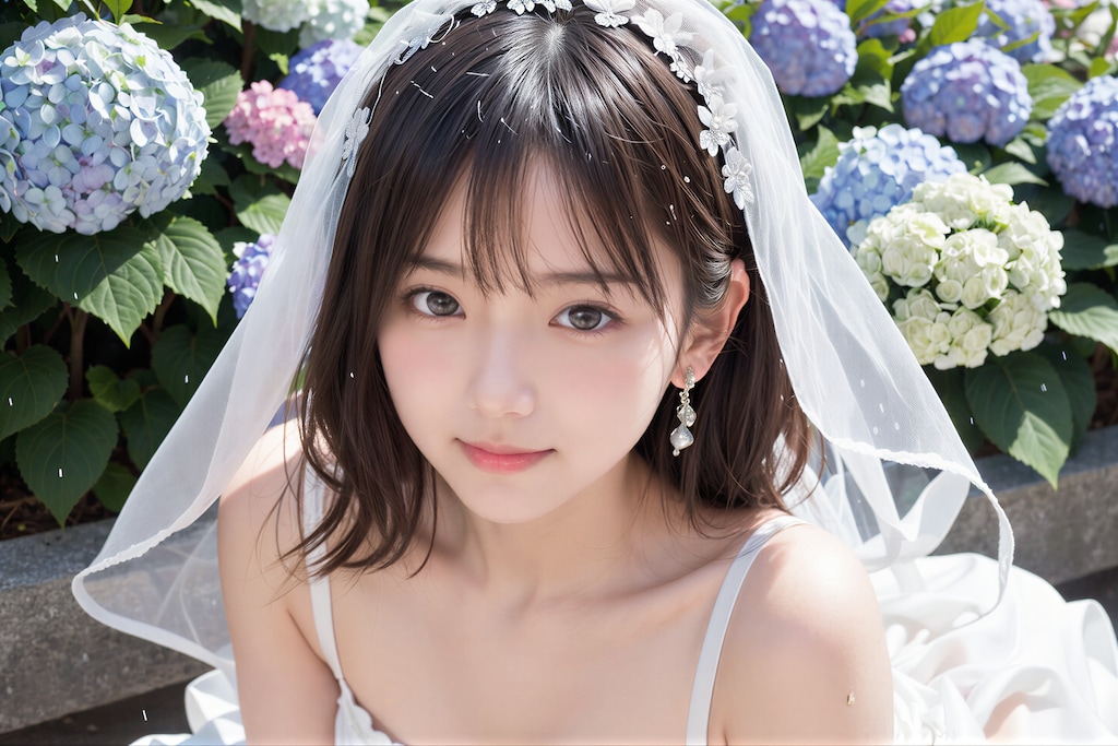 紫陽花とウェディングドレス 2