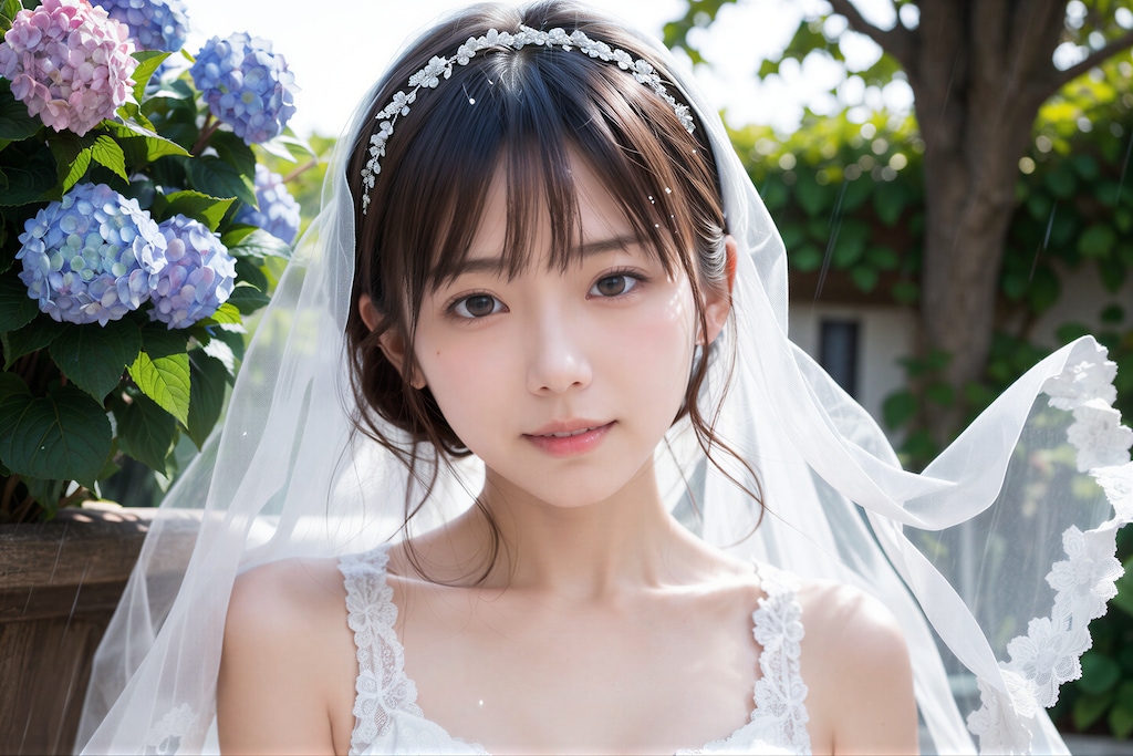 紫陽花とウェディングドレス 2