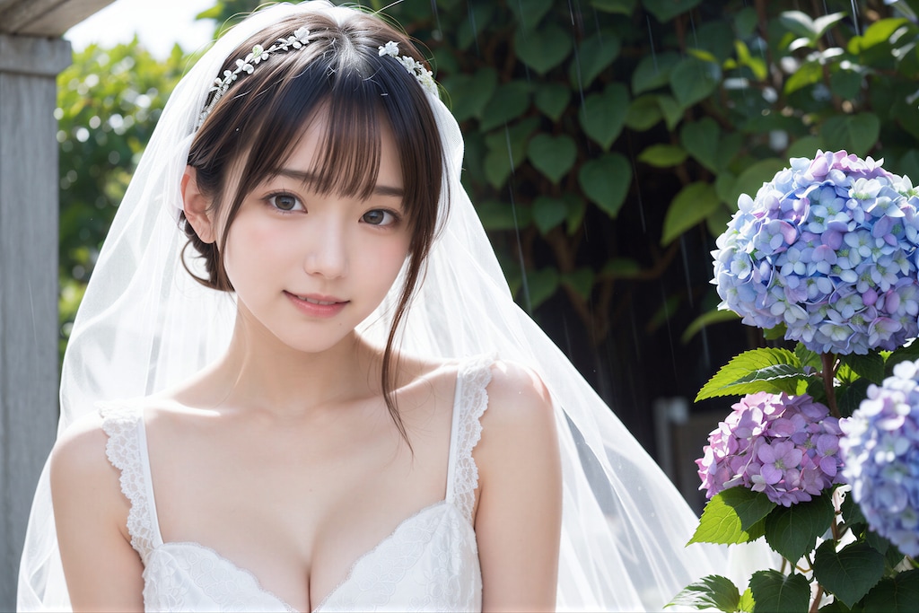 紫陽花とウェディングドレス 2