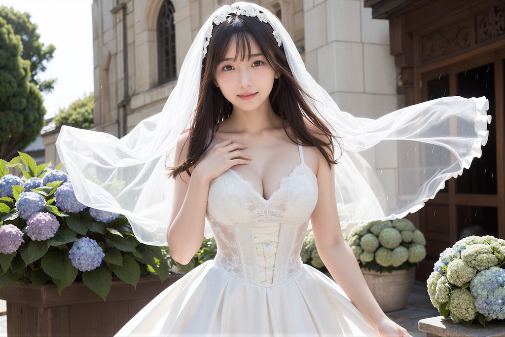 紫陽花とウェディングドレス 2