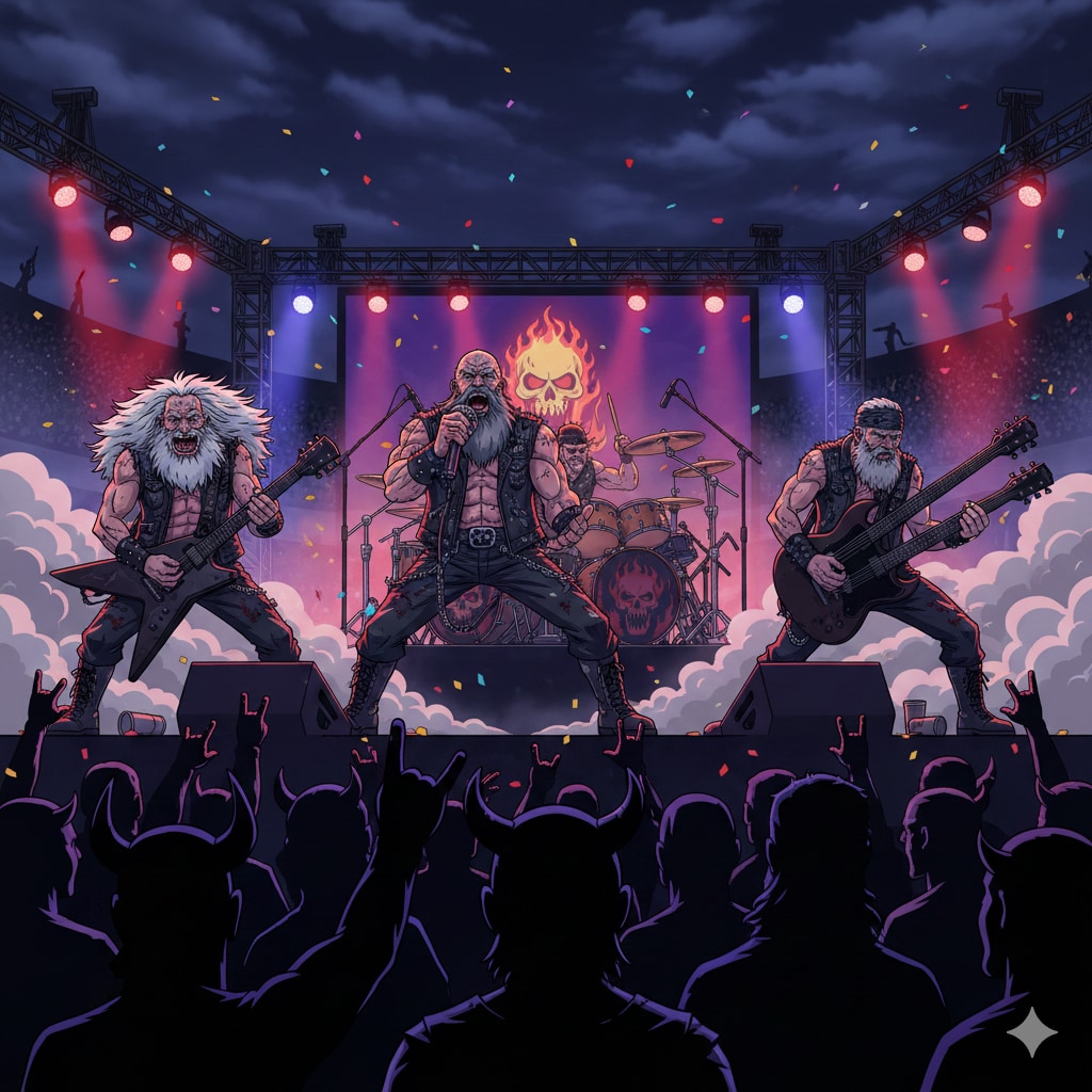 ロックフェスの４人組のおやじヘヴィーメタル | の人気AIイラスト・グラビア