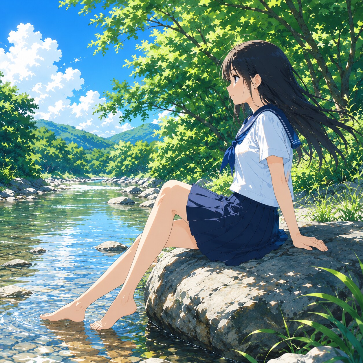 渓流の少女