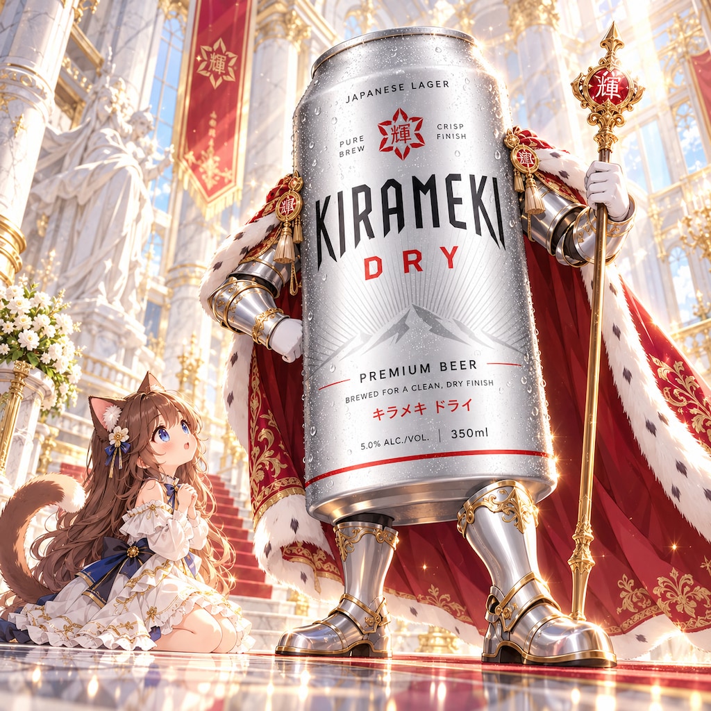 高級感溢れるビール缶と小さな女の子