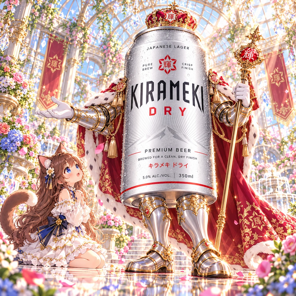 高級感溢れるビール缶と小さな女の子