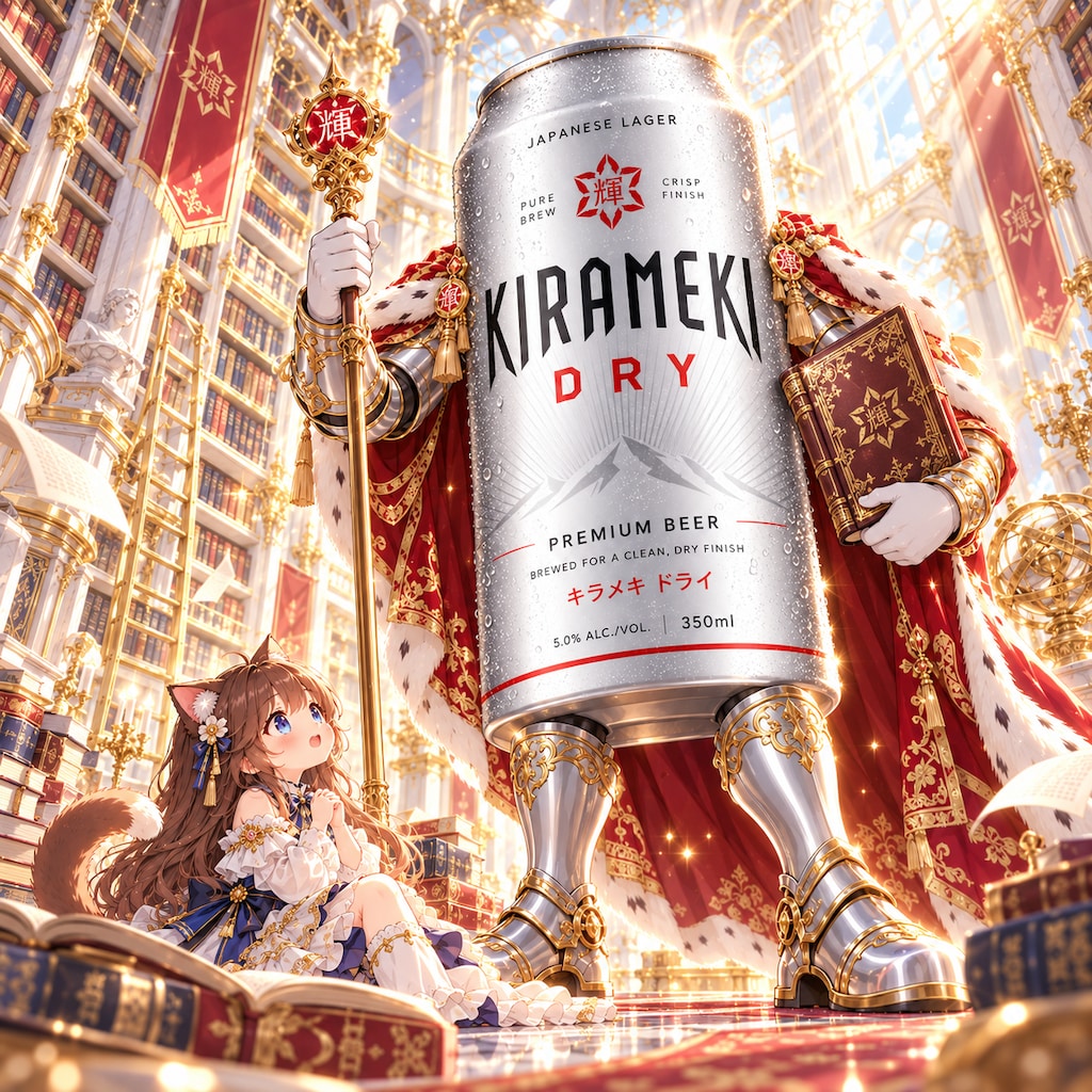 高級感溢れるビール缶と小さな女の子