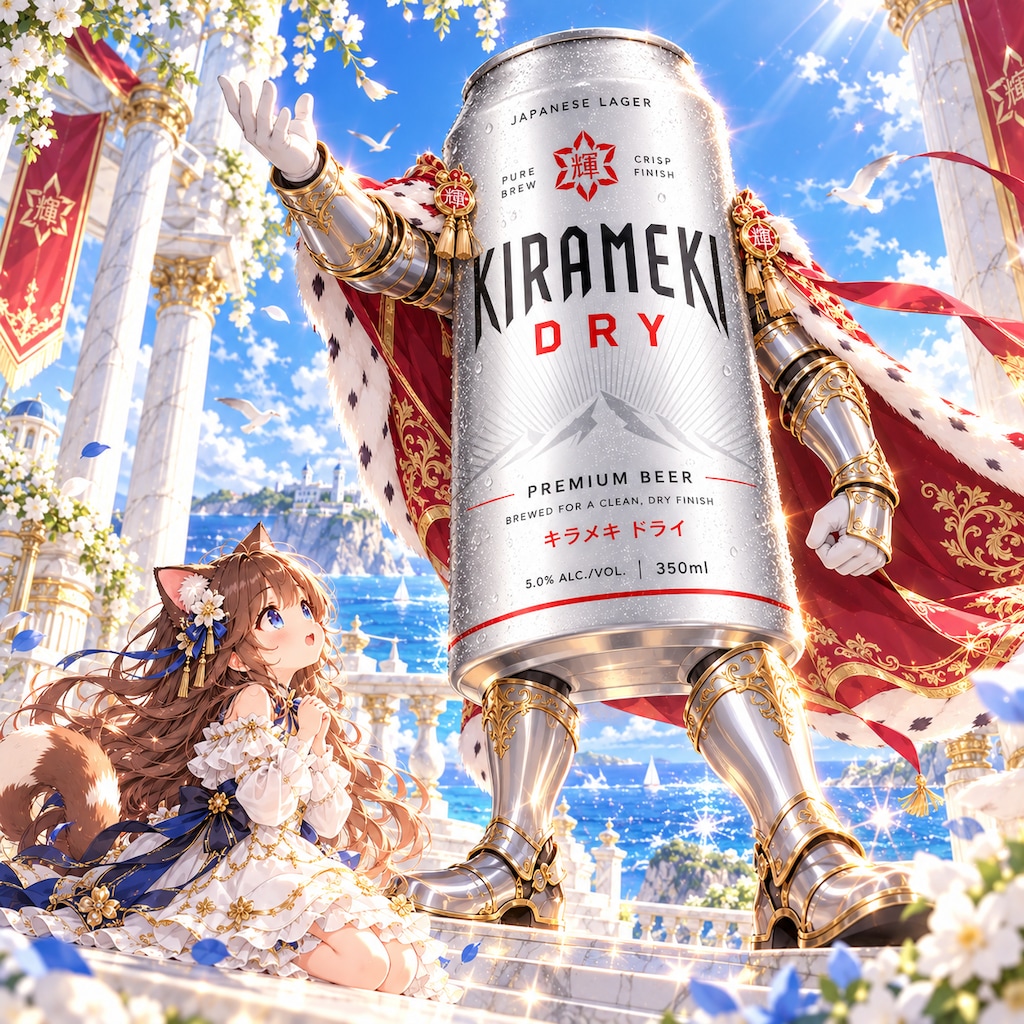 高級感溢れるビール缶と小さな女の子