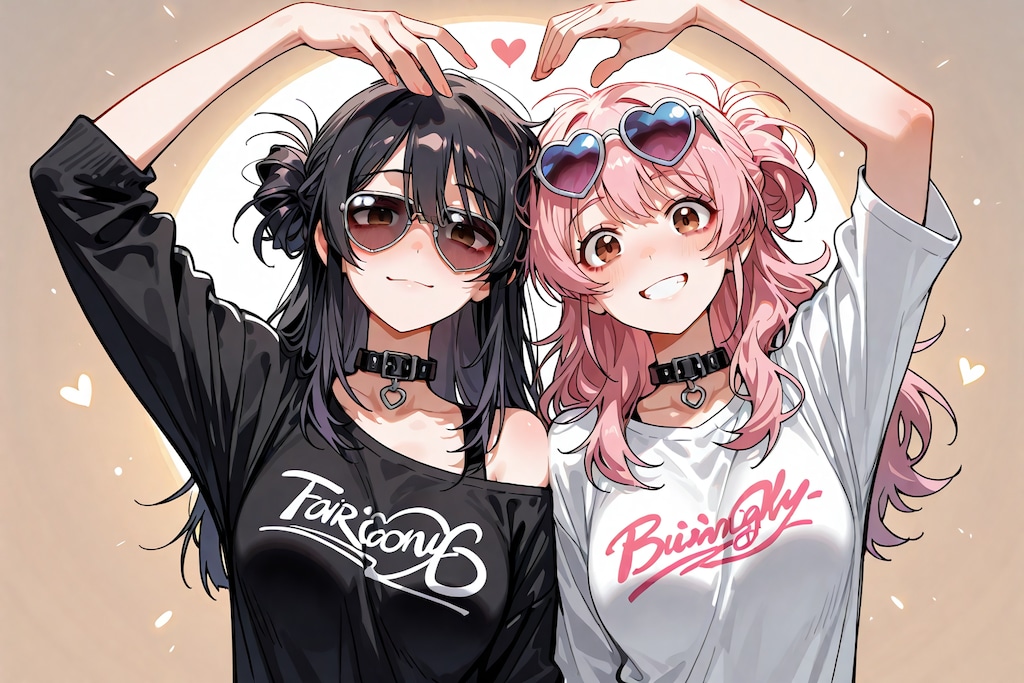 リカちゃんさんと残念美人で腕でハート