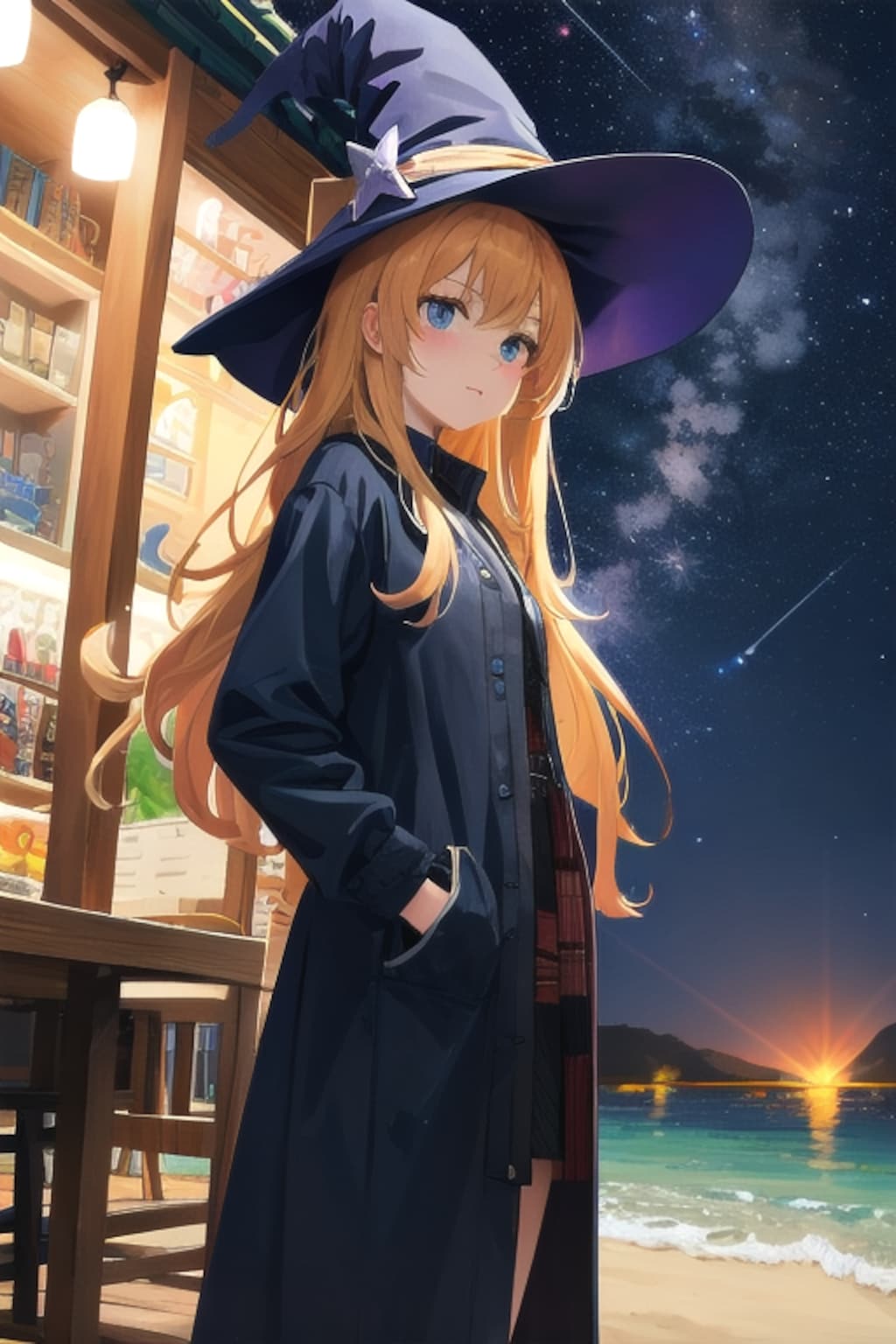 砂浜の魔女と星空