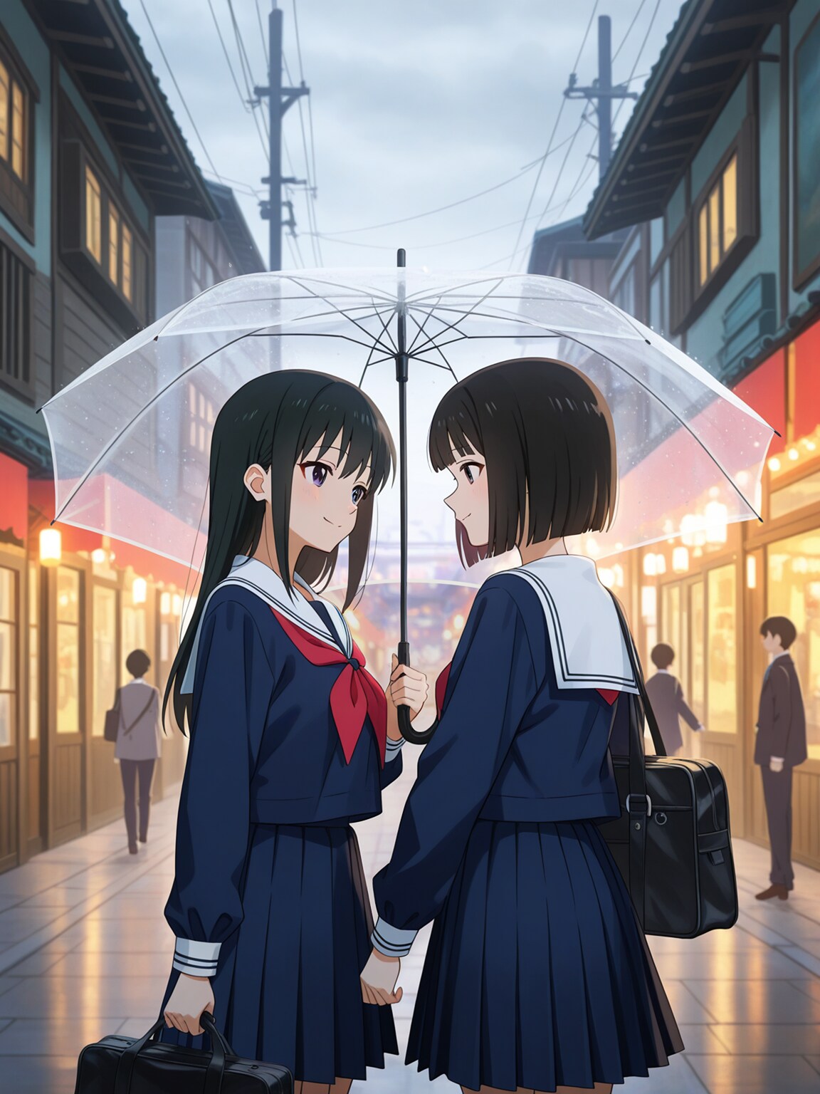 梅雨の空 相傘（あいがさ）ゆれて 百合白し