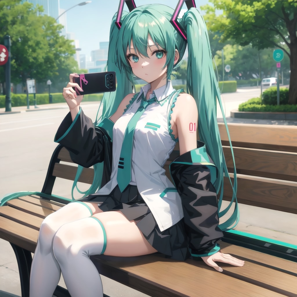 公園のベンチで自撮り | の人気AIイラスト・グラビア