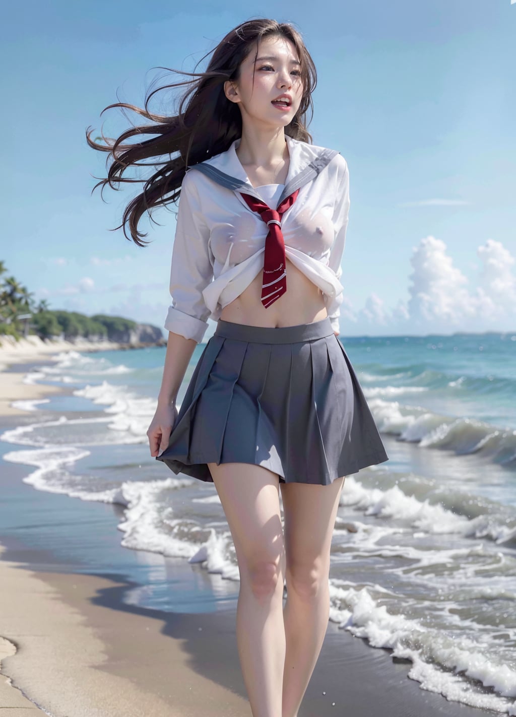 海と制服と時々透けチク