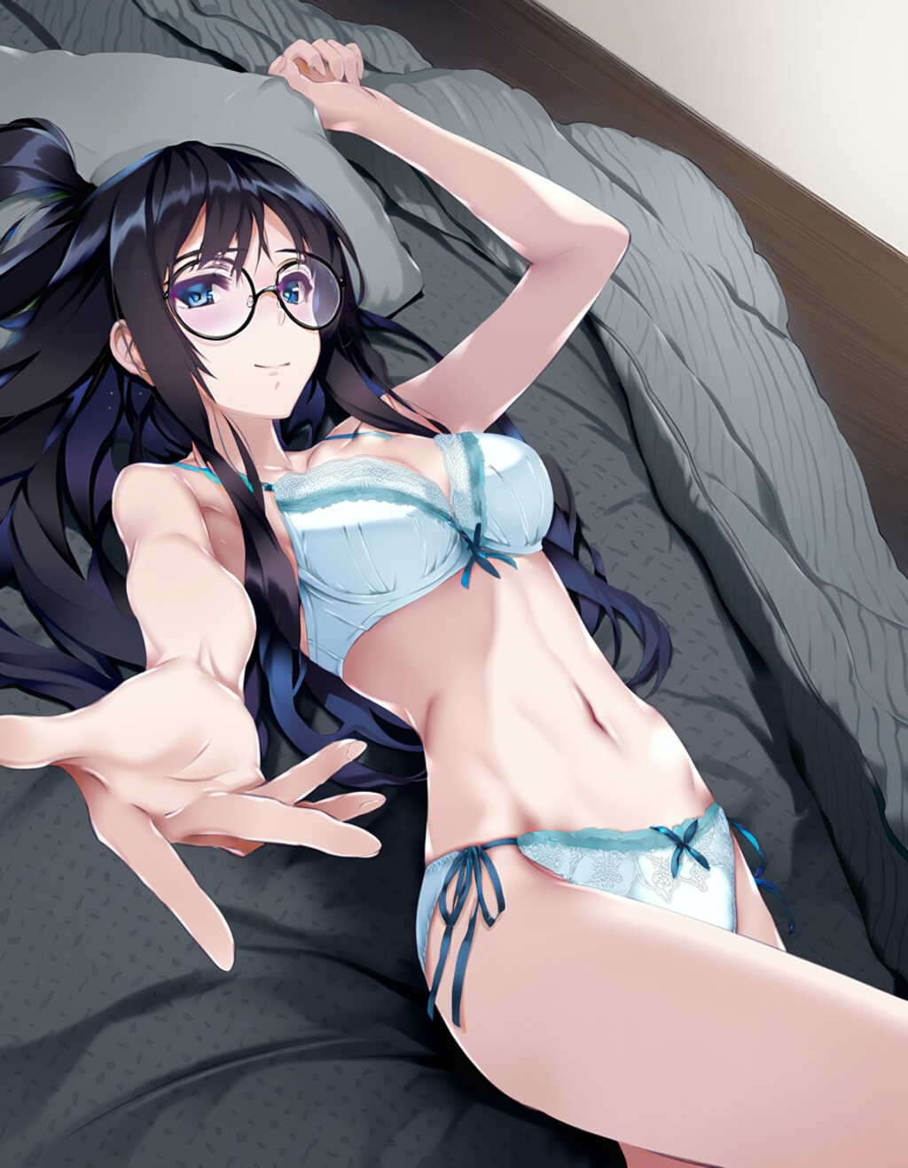 bed invitation, lightblue lingerie
