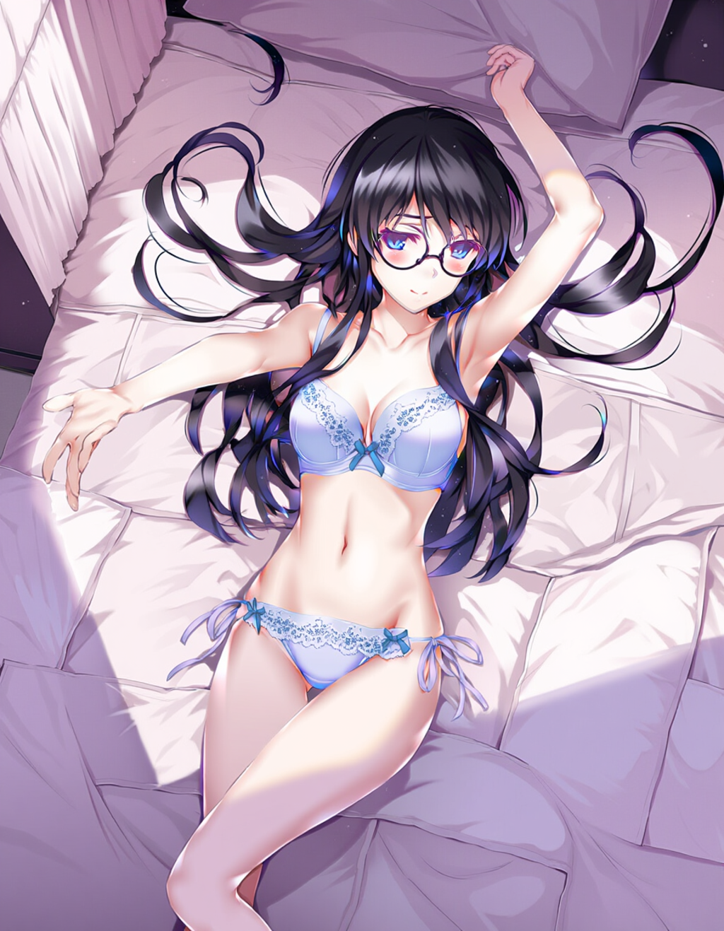 bed invitation, lightblue lingerie