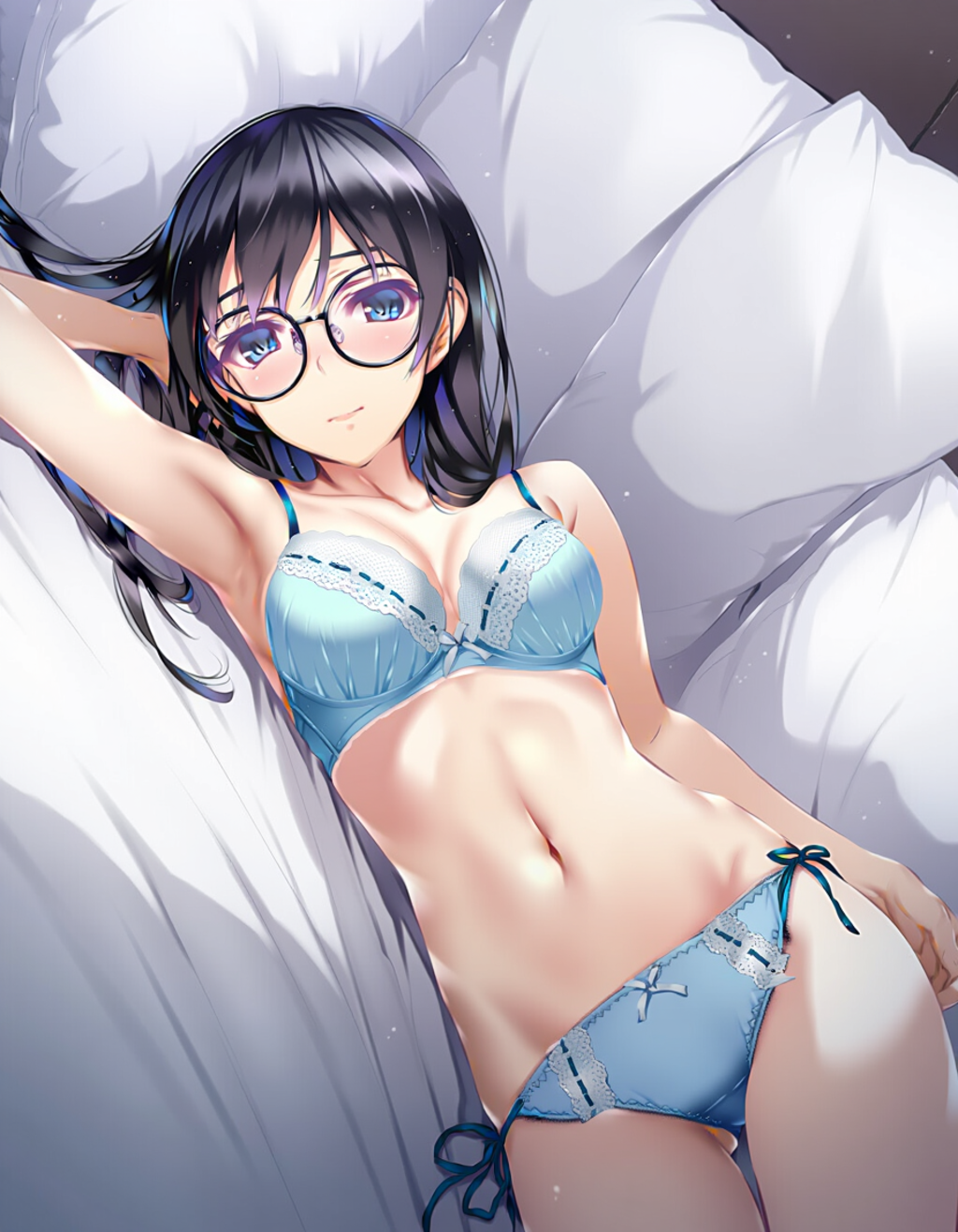 bed invitation, lightblue lingerie