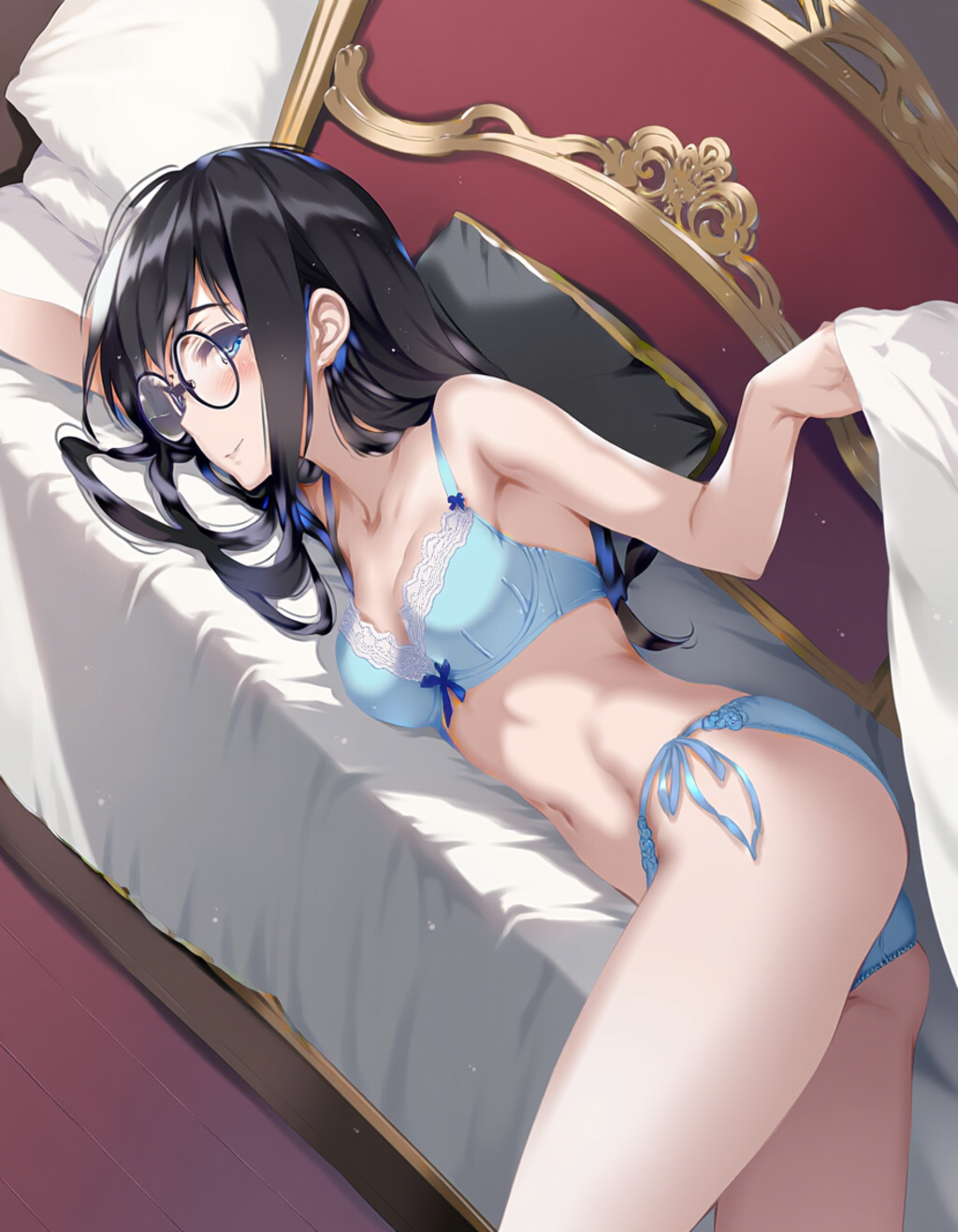bed invitation, lightblue lingerie