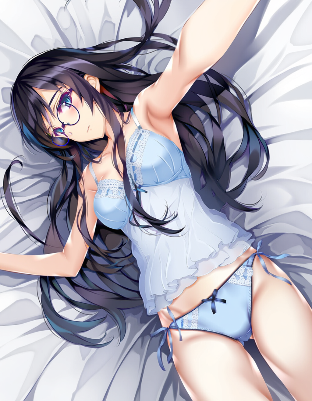bed invitation, lightblue lingerie