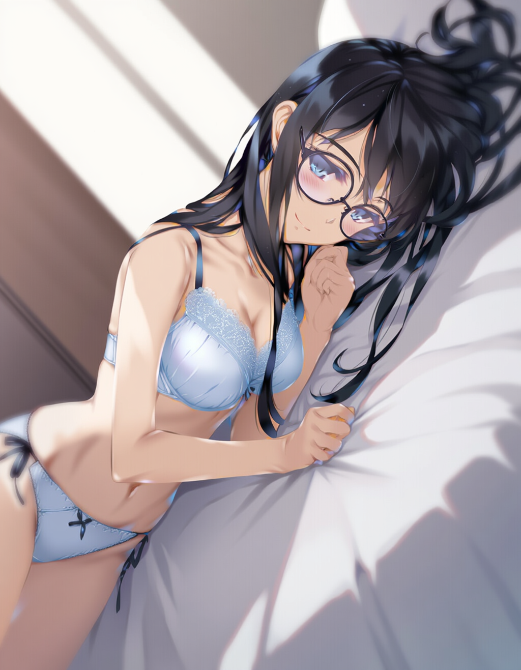 bed invitation, lightblue lingerie