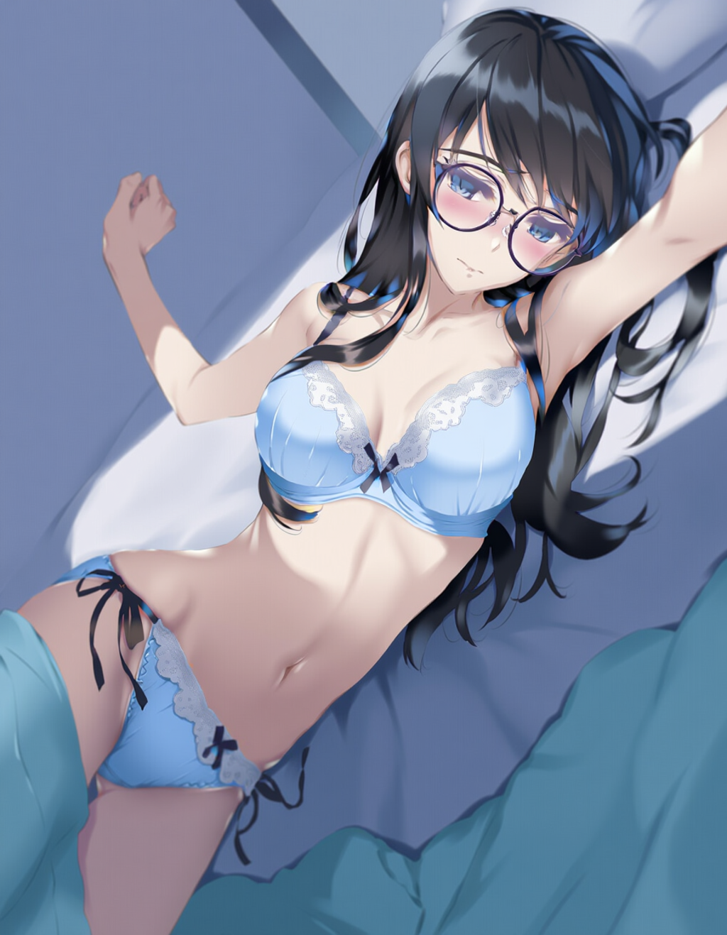 bed invitation, lightblue lingerie