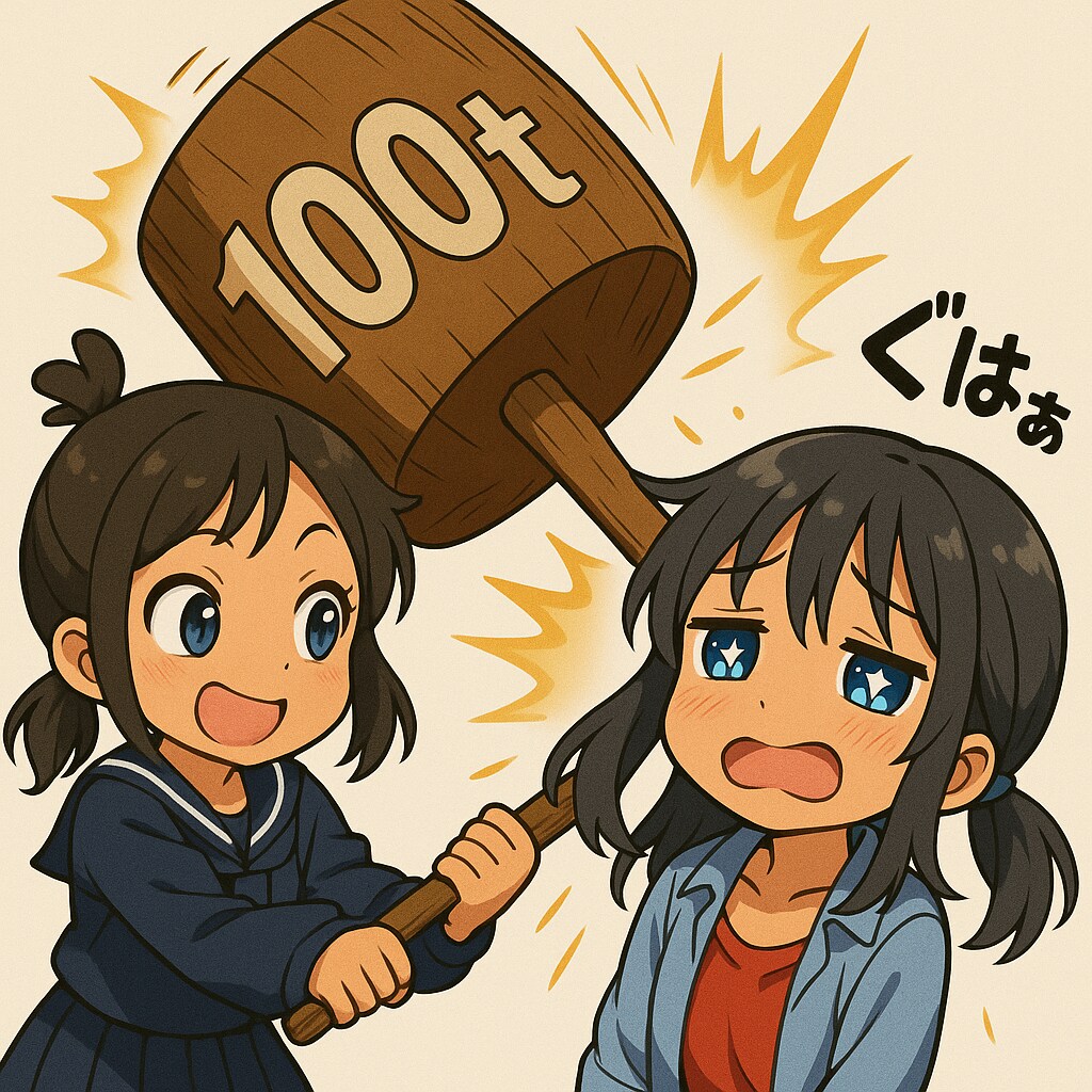 100tハンマーで小突かれるこなつちゃん