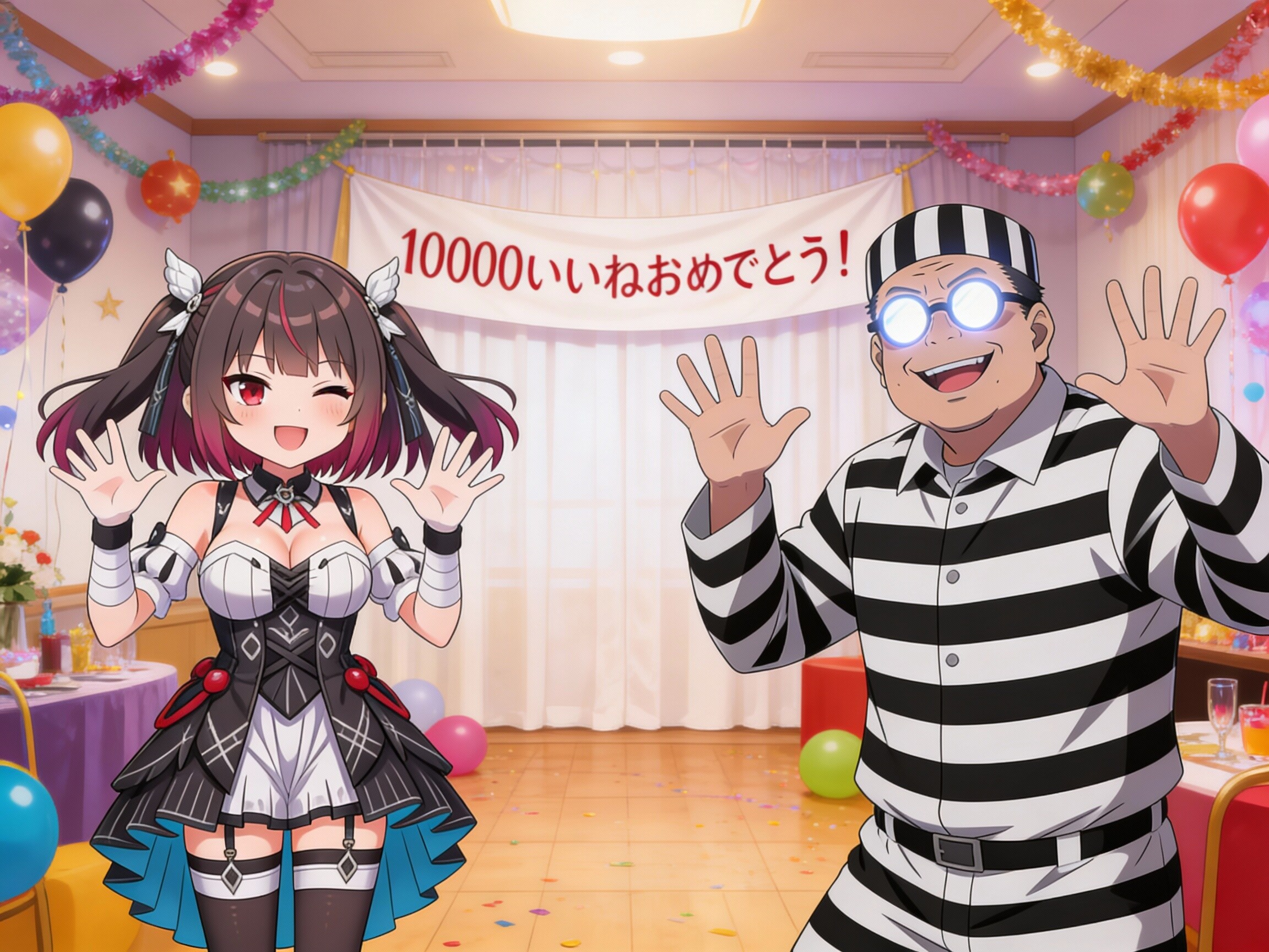 10000いいね到達を祝う作者とミテルちゃん